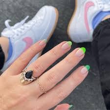 Green French tip nails